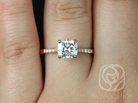 Mila 7mm 14kt Rose Gold Cushion F1- Moissanite Solitaire Diamonds Engagement Ring - Rosados Box