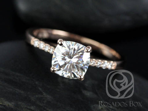 Mila 7mm 14kt Rose Gold Cushion F1- Moissanite Solitaire Diamonds Engagement Ring - Rosados Box