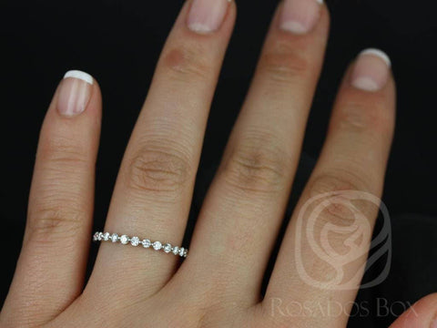 DIAMOND FREE Petite Naomi 14kt Gold White Sapphire Minimalist Dainty ALMOST Eternity Ring - Rosados Box