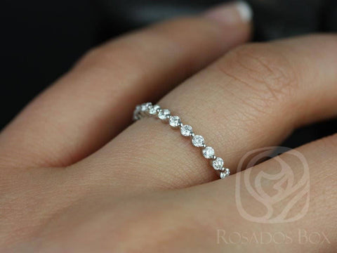 DIAMOND FREE Petite Naomi 14kt Gold White Sapphire Minimalist Dainty ALMOST Eternity Ring - Rosados Box