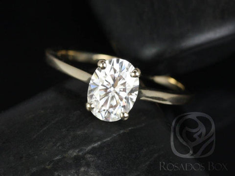 1.50ct Delia 8x6mm 14kt Gold Moissanite Low Cathedral Oval Solitaire Ring - Rosados Box