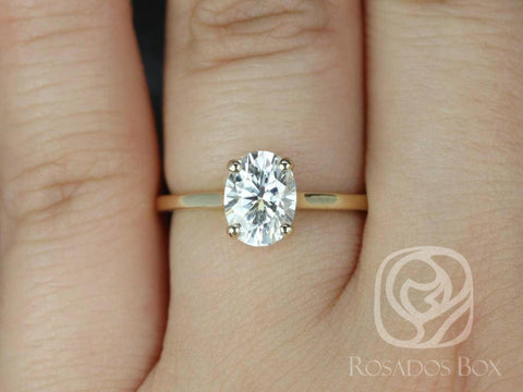1.50ct Delia 8x6mm 14kt Gold Moissanite Low Cathedral Oval Solitaire Ring - Rosados Box