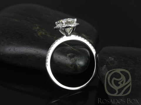 2ct Ready to Ship Federella 9x7mm Platinum Moissanite Diamond Dainty Pave Halo Ring - Rosados Box