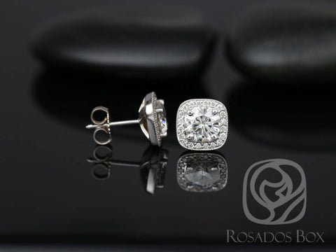 4ct Rheine 14kt Gold Moissanite Diamonds Cushion Halo Stud Earrings - Rosados Box