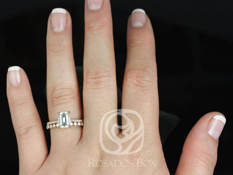 1.75ct Wilma 8x6mm & Petite Naomi 14kt Rose Gold Forever One Moissanite Diamond Emerald Solitaire Accent Bridal Set