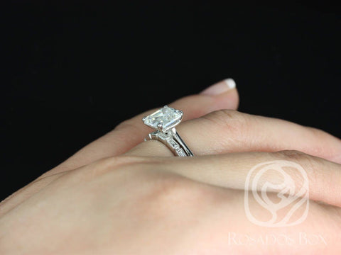 2.20ct Skinny Denise 8mm & Rihani 14kt Gold Forever One Moissanite Diamonds Art Deco Asscher Solitaire Bridal Set - Rosados Box