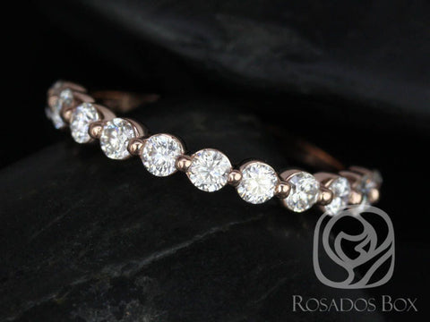 DIAMOND FREE Naomi 2.5mm 14kt Gold Moissanite Minimal HALFWAY Eternity Ring - Rosados Box