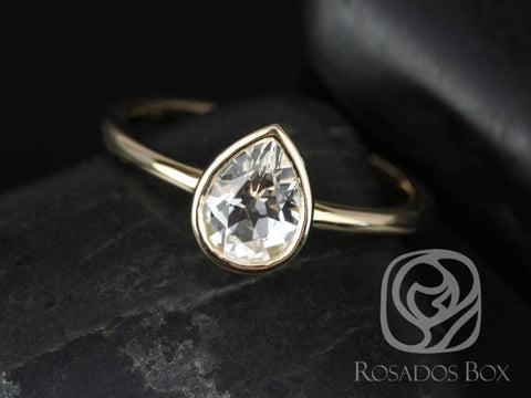 Isla 7x5mm 14kt Gold White Sapphire Bezel Pear Solitaire Ring - Rosados Box