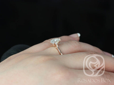 1.50ct Skinny Jane 9x6mm 14kt Rose Gold Forever One Moissanite Dainty Minimalist Cathedral Pear Solitaire Engagement Ring