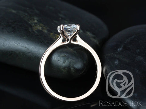 1.30ct Skinny Florence 6.5mm 14kt Rose Gold Moissanite Cathedral Solitaire Ring,Cushion Engagement Ring,Cushion Cut Ring,Wedding Ring