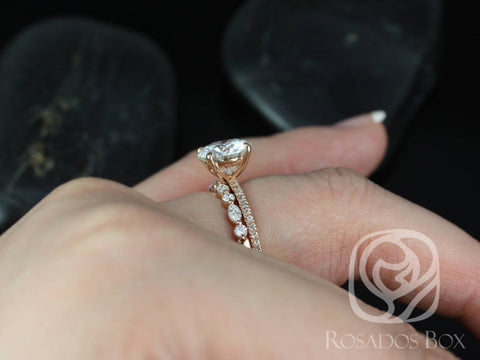 2ct Oval Forever One Moissanite Diamonds Thin Bridal Set,14kt Solid Rose Gold,Dakota 9x7mm & Cher,