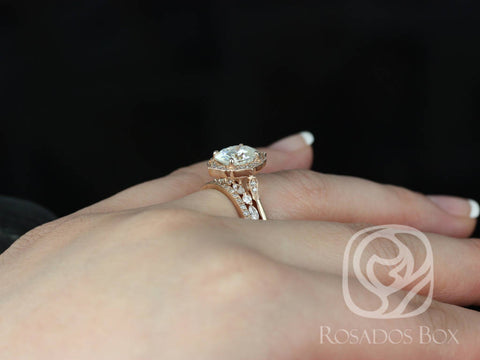 2ct Mae 9x7mm-Cher-Tabitha 14kt Rose Gold Moissanite Diamond Unique Art Deco Oval Halo TRIO Bridal Set