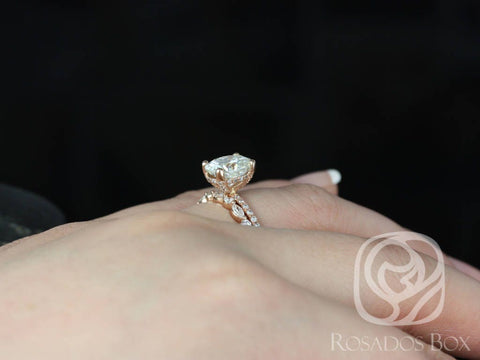 Hillary 9x7mm & Cher 14kt Rose Gold Oval Forever One Moissanite Diamond Basket Bridal Set - Rosados Box