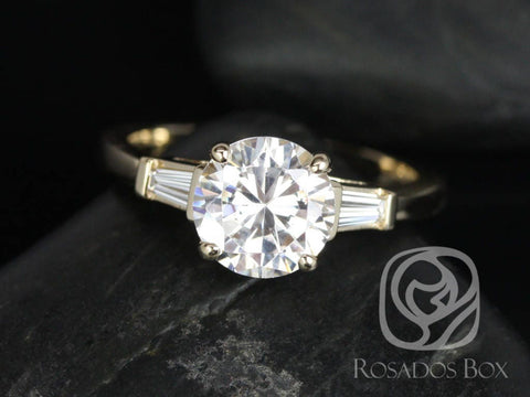 2cts Francis 8mm 14kt Gold Moissanite Diamond Baguette Round Three Stone Ring - Rosados Box