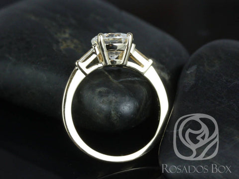 2cts Francis 8mm 14kt Gold Moissanite Diamond Baguette Round Three Stone Ring - Rosados Box