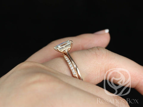 2ct Skinny Norma 9x7mm & Marla 14kt Moissanite Diamond Emerald Solitaire Bridal Set,Unique Wedding Rings,Emerald Engagement Ring,Anniversary