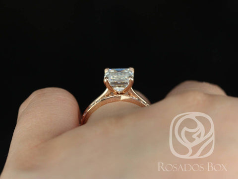 2ct Skinny Norma 9x7mm & Marla 14kt Moissanite Diamond Emerald Solitaire Bridal Set,Unique Wedding Rings,Emerald Engagement Ring,Anniversary