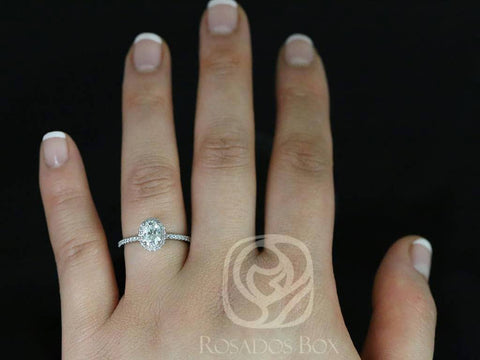 1ct Federella 7x5mm 14kt White Gold Moissanite Diamond Minimalist Dainty Pave Oval Halo Engagement Ring