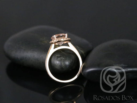 Rosados Box Ready to Ship Monique 8mm 14kt Rose Gold Round Morganite and Diamonds Halo Engagement Ring - Rosados Box