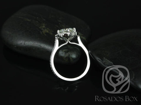 1.70ct SALE Ready to Ship Rori 7mm 14kt White Gold FB Moissanite Diamond WITHOUT MilgrainKite Set Cushion Halo Ring - Rosados Box