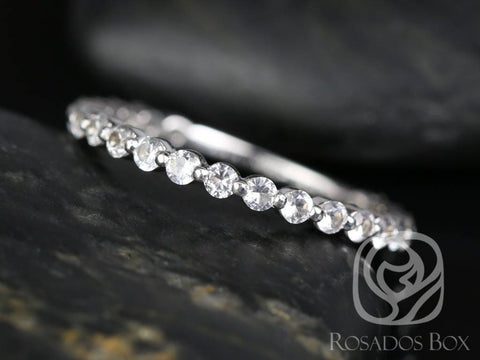 DIAMOND FREE Petite Naomi 14kt Gold White Sapphire Minimalist Dainty ALMOST Eternity Ring - Rosados Box