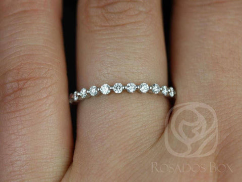 DIAMOND FREE Petite Naomi 14kt Gold White Sapphire Minimalist Dainty ALMOST Eternity Ring - Rosados Box