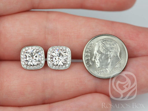 4ct Rheine 14kt Gold Moissanite Diamonds Cushion Halo Stud Earrings - Rosados Box