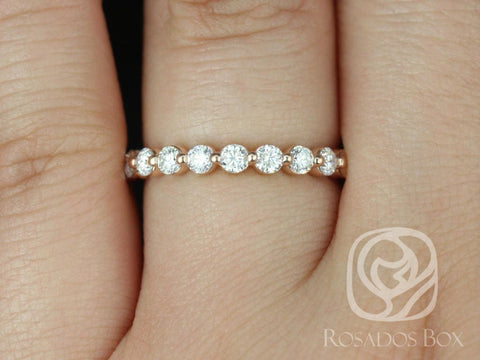 DIAMOND FREE Naomi 2.5mm 14kt Gold Moissanite Minimal HALFWAY Eternity Ring - Rosados Box