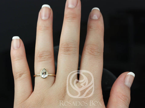 Isla 7x5mm 14kt Gold White Sapphire Bezel Pear Solitaire Ring - Rosados Box