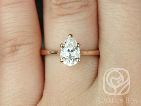 1.50ct Skinny Jane 9x6mm 14kt Rose Gold Forever One Moissanite Dainty Minimalist Cathedral Pear Solitaire Engagement Ring