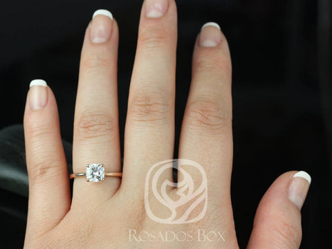 1.30ct Skinny Florence 6.5mm 14kt Rose Gold Moissanite Cathedral Solitaire Ring,Cushion Engagement Ring,Cushion Cut Ring,Wedding Ring