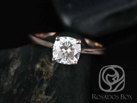 1.30ct Skinny Florence 6.5mm 14kt Rose Gold Moissanite Cathedral Solitaire Ring,Cushion Engagement Ring,Cushion Cut Ring,Wedding Ring