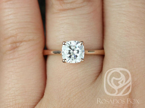 1.30ct Skinny Florence 6.5mm 14kt Rose Gold Moissanite Cathedral Solitaire Ring,Cushion Engagement Ring,Cushion Cut Ring,Wedding Ring