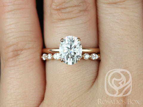 2ct Oval Forever One Moissanite Diamonds Thin Bridal Set,14kt Solid Rose Gold,Dakota 9x7mm & Cher,