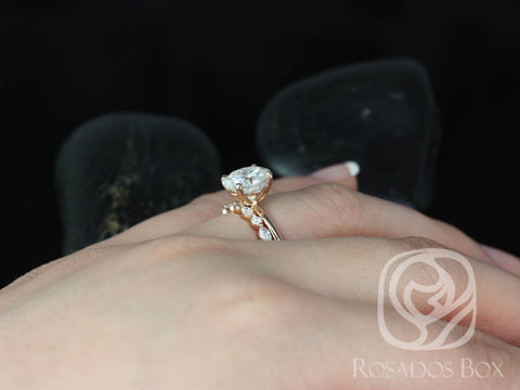 2ct Oval Forever One Moissanite Diamonds Thin Bridal Set,14kt Solid Rose Gold,Dakota 9x7mm & Cher,