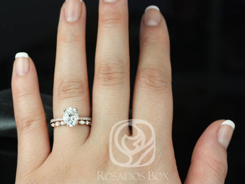 Hillary 9x7mm & Cher 14kt Rose Gold Oval Forever One Moissanite Diamond Basket Bridal Set - Rosados Box