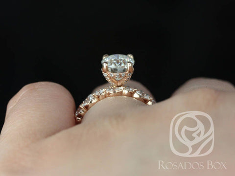 Hillary 9x7mm & Cher 14kt Rose Gold Oval Forever One Moissanite Diamond Basket Bridal Set - Rosados Box