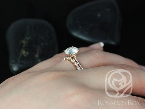 2ct Skinny Flora 8mm & Petite Cher 14kt Rose Gold Moissanite Diamond Dainty Cathedral Round Solitaire Bridal Set