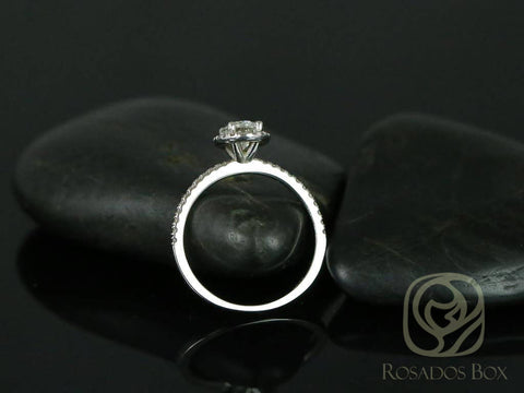 1ct Federella 7x5mm 14kt White Gold Moissanite Diamond Minimalist Dainty Pave Oval Halo Engagement Ring