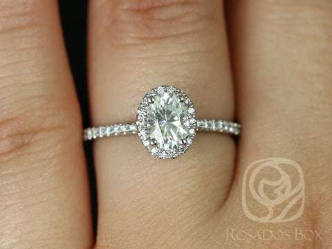 1ct Federella 7x5mm 14kt White Gold Moissanite Diamond Minimalist Dainty Pave Oval Halo Engagement Ring