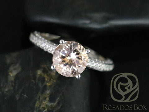 Ready to Ship Jenny 8mm 18kt White Gold Round Morganite and Diamonds Pave Engagement Ring - Rosados Box