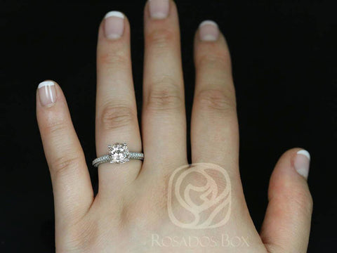 Ready to Ship Jenny 8mm 18kt White Gold Round Morganite and Diamonds Pave Engagement Ring - Rosados Box