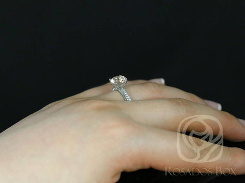 Ready to Ship Jenny 8mm 18kt White Gold Round Morganite and Diamonds Pave Engagement Ring - Rosados Box