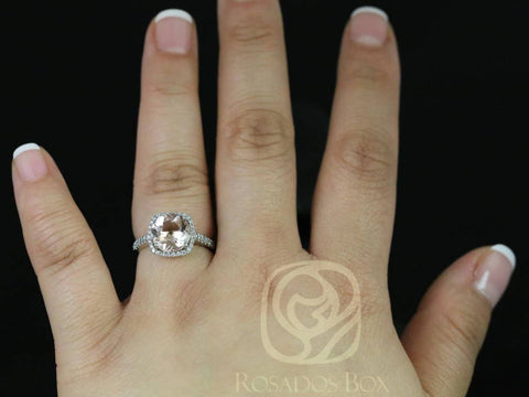 Ready to Ship Barra 9mm 14kt WHITE Gold Morganite and Diamonds Cushion Halo Engagement Ring