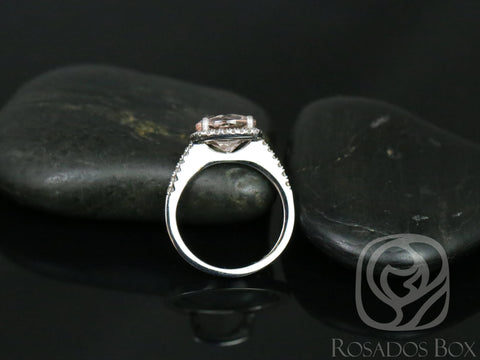 Ready to Ship Barra 9mm 14kt WHITE Gold Morganite and Diamonds Cushion Halo Engagement Ring