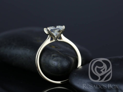 SALE Ready to Ship Florentine 7mm 14kt Solid Gold FB Moissanite Dainty Cathedral Princess Solitaire Engagement Ring