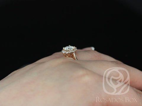 1.25ct Eluma 7mm 14kt Gold Moissanite Diamonds Scalloped Graduated Unique Halo Ring - Rosados Box