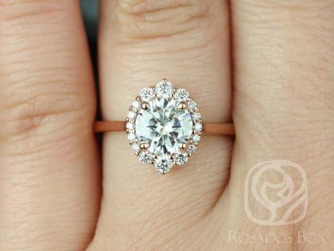 1.25ct Eluma 7mm 14kt Gold Moissanite Diamonds Scalloped Graduated Unique Halo Ring - Rosados Box