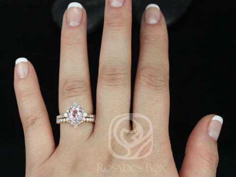 1.86cts Ready to Ship Jadis 14kt Rose Gold Blush Champagne Spinel Diamonds Polaris Halo Bridal Set - Rosados Box