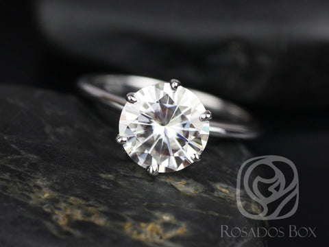 2.70cts Ready to Ship Skinny Webster 9mm 14kt White Gold Moissanite Six Prong Round Solitaire Ring - Rosados Box